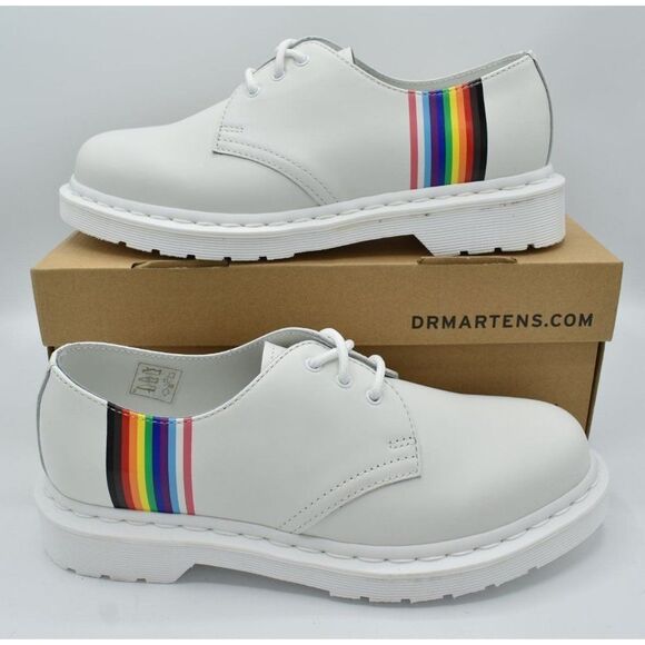 Dr. Martens Shoes - Dr‎ Martens 1461 Womens Size 8 Pride Rainbow Derby White Leather LGBTQ+ Shoes